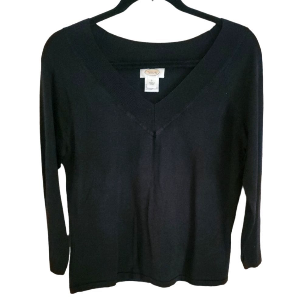 Talbots Black V Crew Neckline Knit Top Large